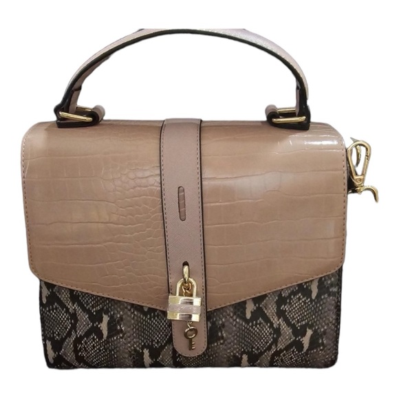 ALDO NUDE WITH SNAKE PRINT PADLOCK DETAIL SATCHEL BAG S/S NWOT - Picture 8 of 10